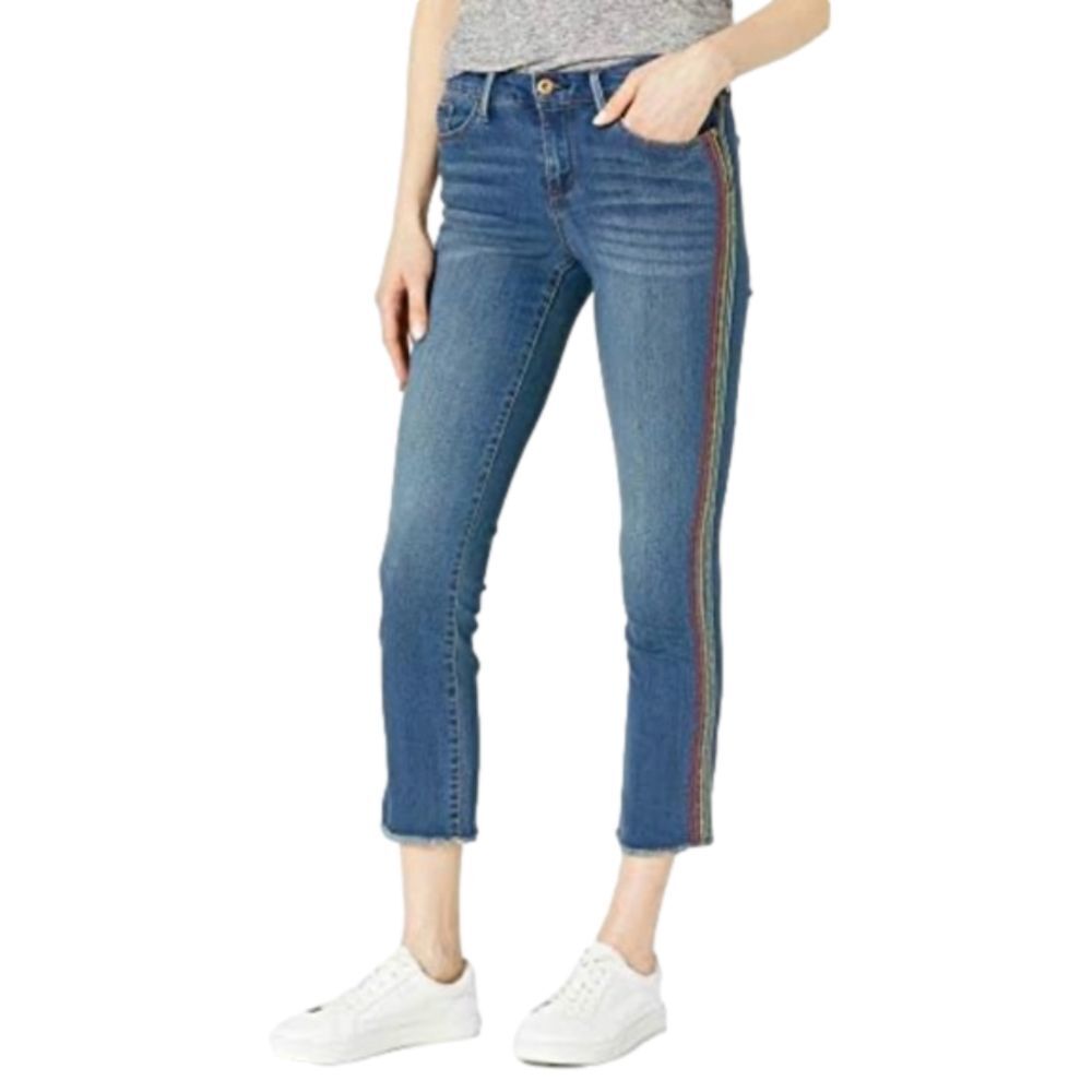 Jessica Simpson Arrow Straight Claim to Fame Ankle Jean Rainbow Stitching NWT